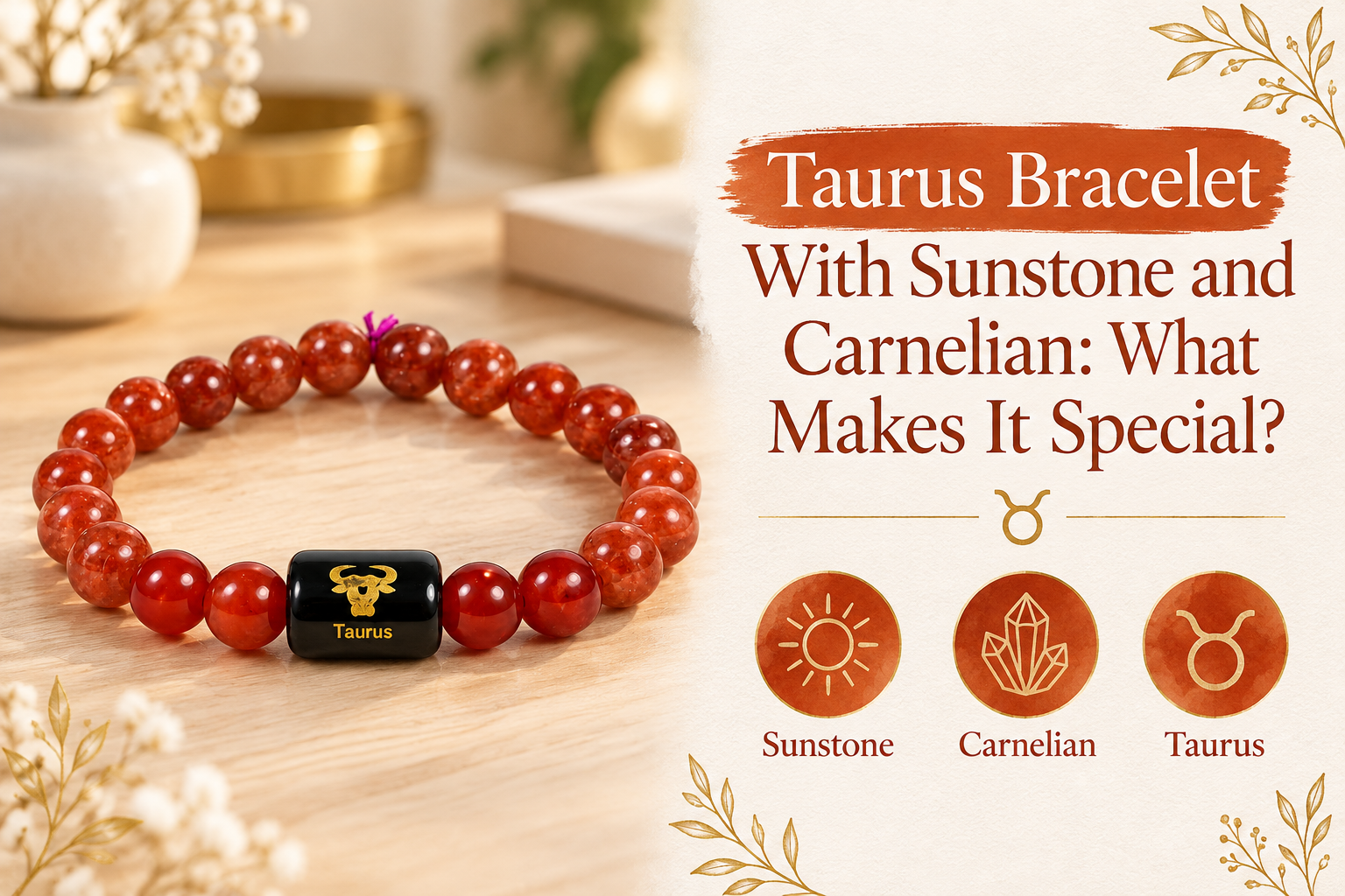 Taurus Bracelet with Sunstone and Carnelian