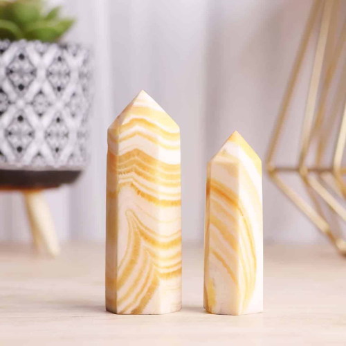 Yellow Calcite (400-420gm) Pencil Tower