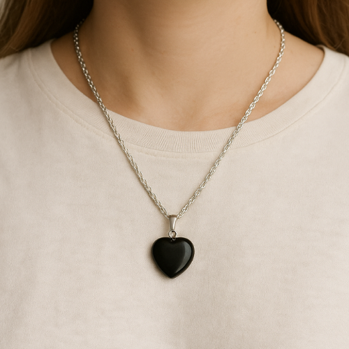 Black Agate Pendant (Heart)