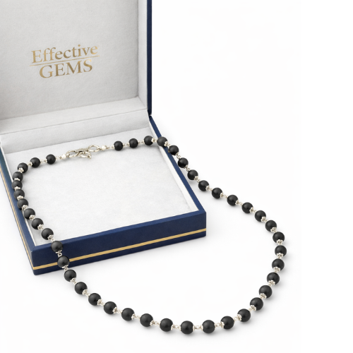 Silver Coated Capped Karungali Mala