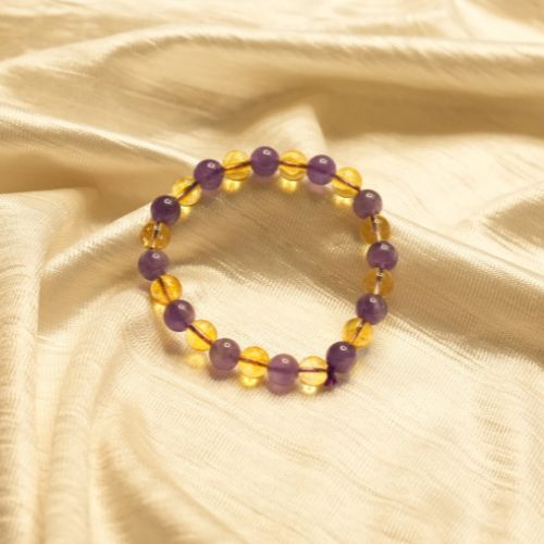 Yellow Citrine With Amethyst Bracelet
