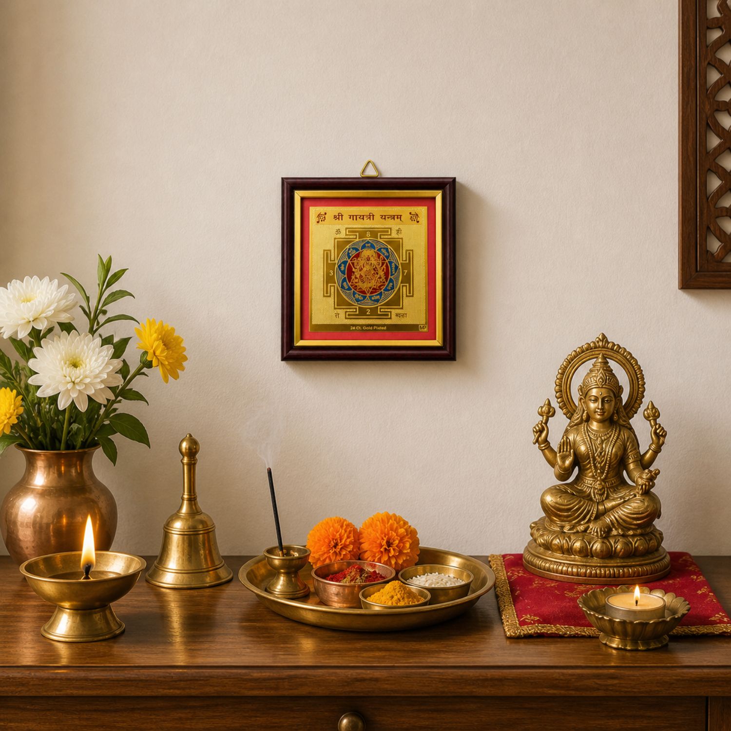 Gayatri Yantra 5x5 (Golden Metal With Frame)