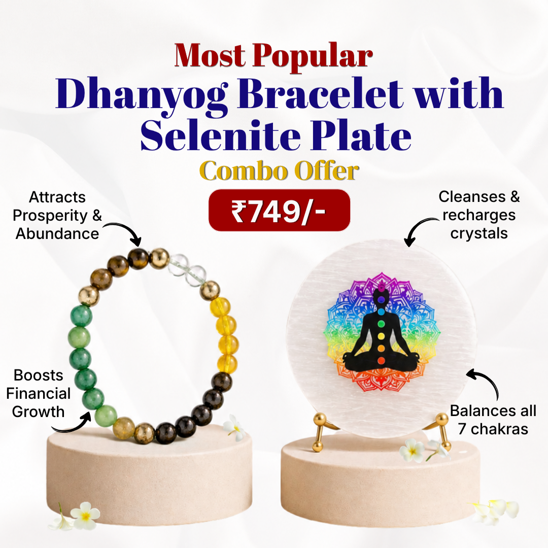 Dhanyog Bracelet with Selenite Plate Combo / Money Magnet Bracelet with Selenite Plate Combo