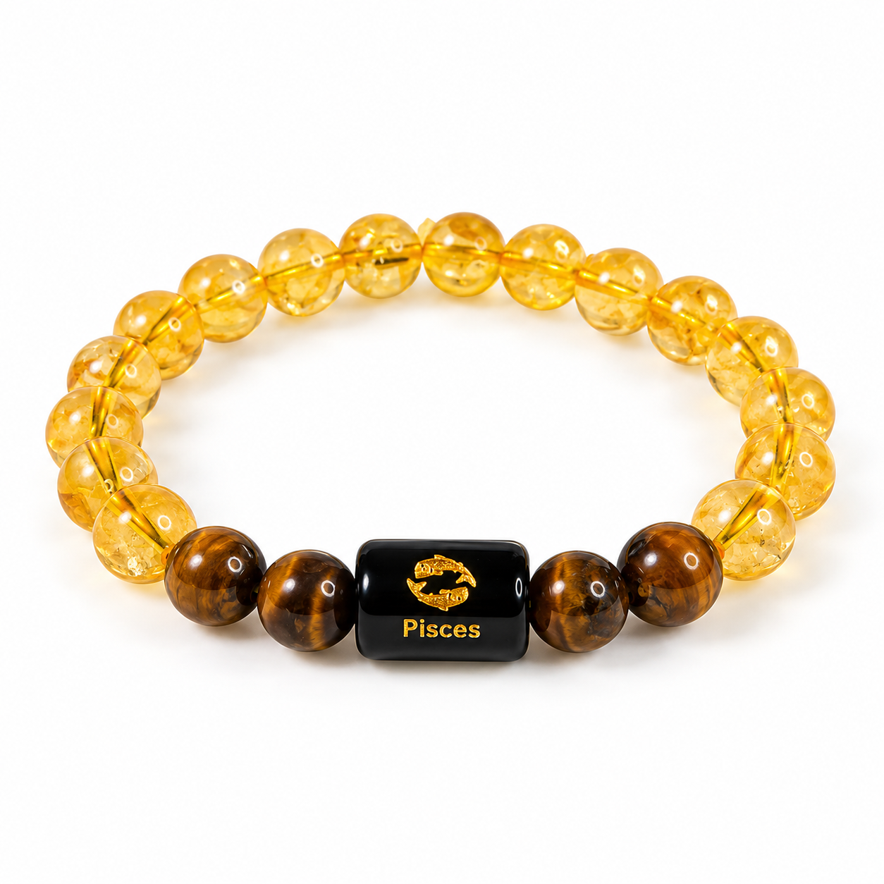 Pisces Zodiac Bracelet | Citrine & Tiger Eye | Meen Rashi Bracelet