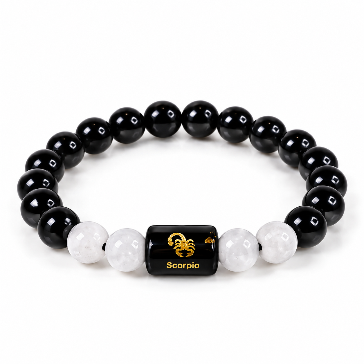 Scorpio Zodiac Bracelet | Black Obsidian & Milky Quartz | Vrishchik Rashi Bracelet
