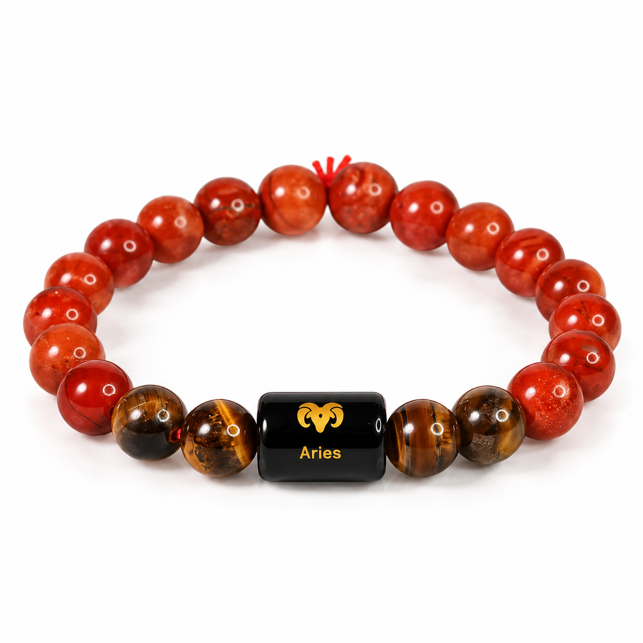 Aries Zodiac Bracelet | Red Jasper & Tiger Eye | Mesh Rashi Bracelet
