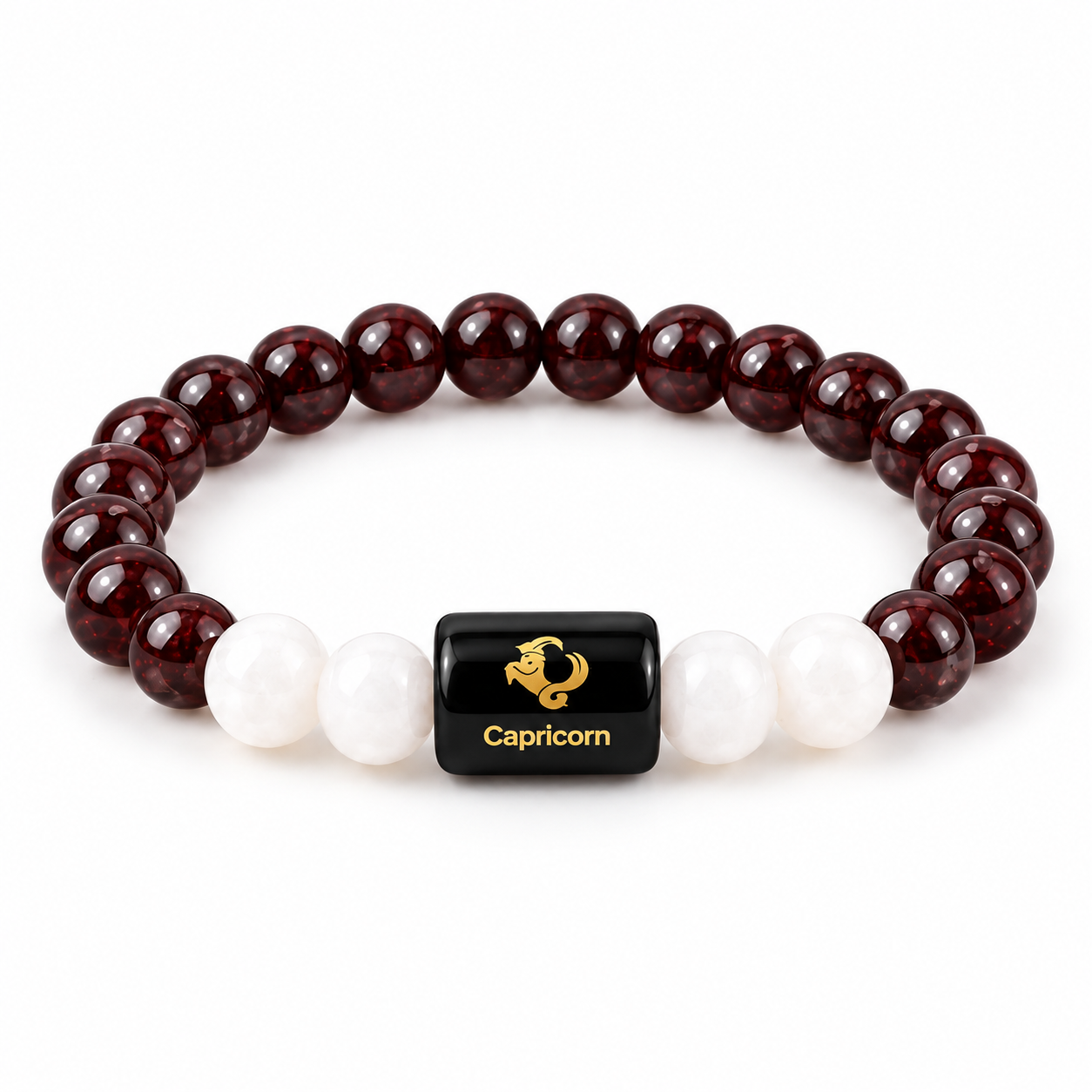 Capricorn Zodiac Bracelet | Garnet & Milky Quartz | Makar Rashi Bracelet